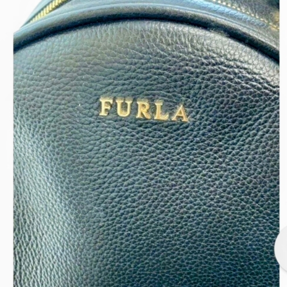 FURLA LUXURY Black Leather Backpack w/ Netting Type Material on Back; Gorgeous